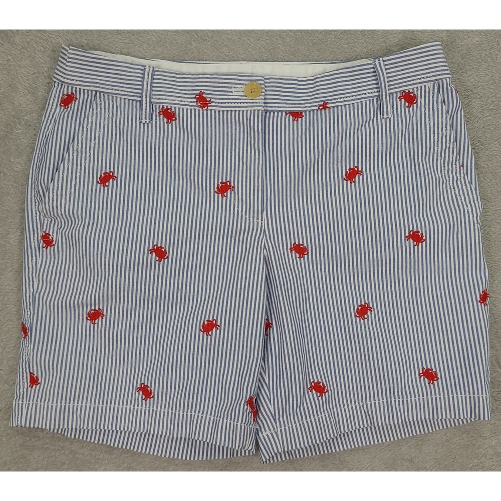 Talbots Girlfriend Chino Shorts Sz 4 Nautical Embroidered Red Crabs Stretch 30"W